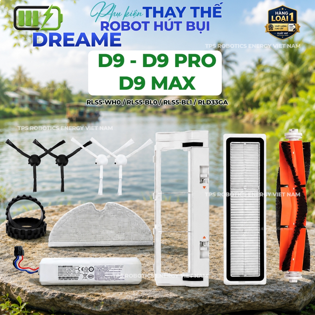 PHỤ KIỆN ROBOT HÚT BỤI DREAME D9 / D9 PRO / D9 MAX - CHỔI, KHĂN LAU, TẤM LỌC, NẮP CHẶN THAY THẾ