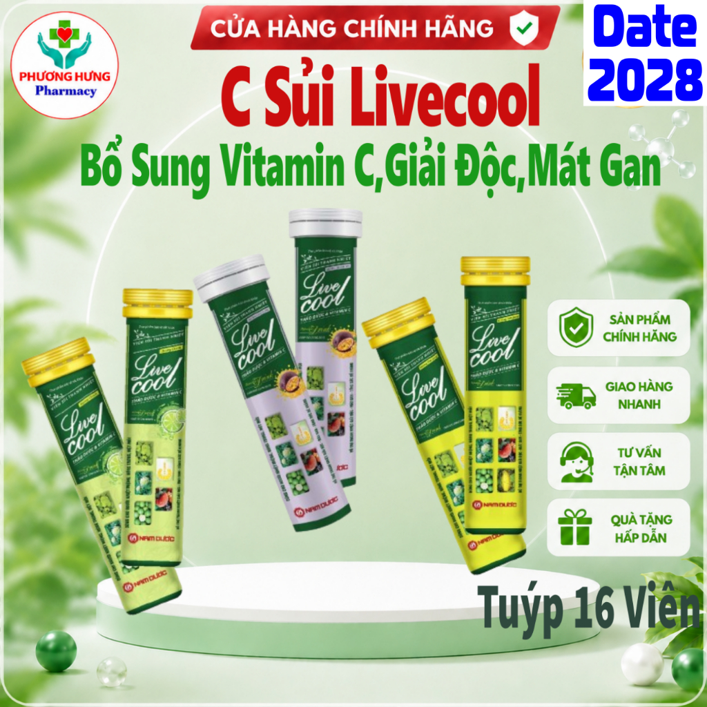 Viên C sủi Livecool của Nam Dược Giúp bổ sung vitamin C, Hỗ trợ giải độc, mát gan -Tuýp 16 viên x 4g