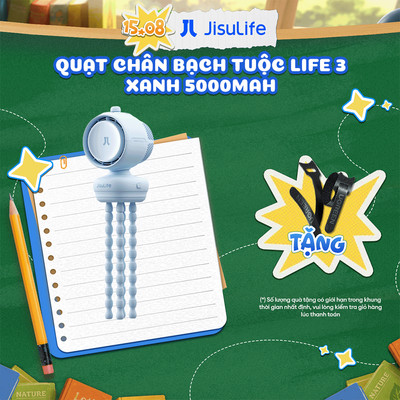 Quạt chân kẹp/chân bạch tuộc JISULIFE Life 3 | Pin 5000mAh Sạc Nhanh Sử Dụng Đến 38h | Chính Hãng - BH 12 Tháng