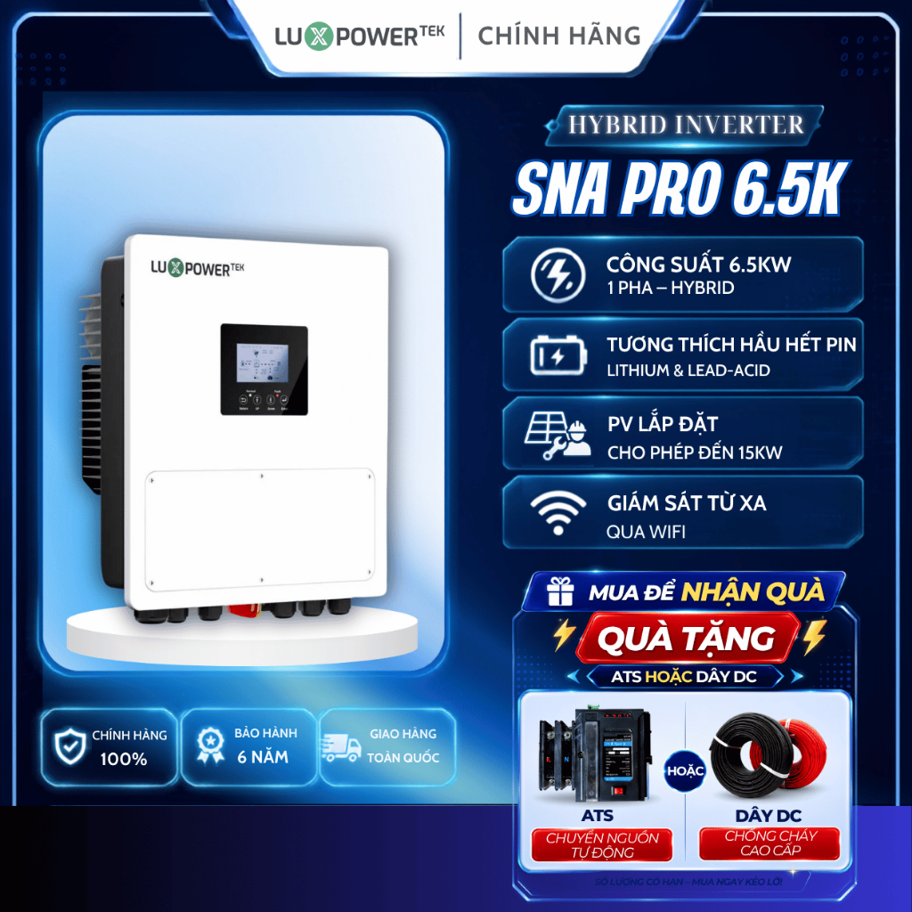 Biến Tần Hybrid LUXPOWER SNA 5kw/6kw/PRO 6,5kw | MUA ĐỂ NHẬN QUÀ TẶNG ATS 100A HOẶC DÂY DC