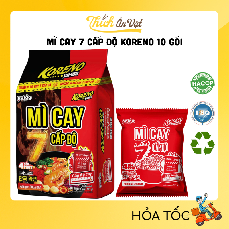 Mì Cay 7 Cấp Độ Koreno - Mì Cay Hàn Quốc 10 Gói - Thích Ăn Vặt