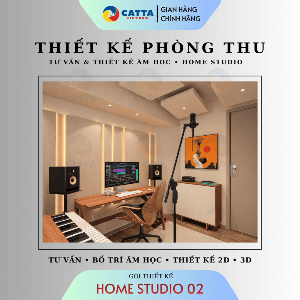 Thiết Kế Phòng Thu HOME STUDIO 02 CATTA – Tư Vấn Âm Học, Bố Trí Tiêu Âm, Layout 2D, Phối Cảnh 3D Stu