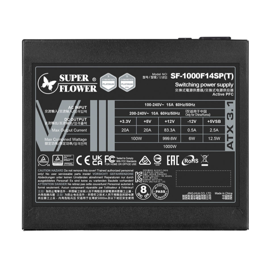 Nguồn máy tính SuperFlower LEADEX VIII Platinum Pro 1000W - 1200W ATX3.1  Cybenetics Platinum