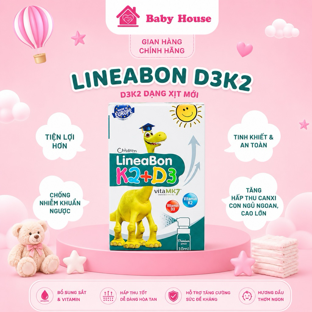 Vitamin D3K2 Lineabon dạng xịt hỗ trợ chiều cao cho bé