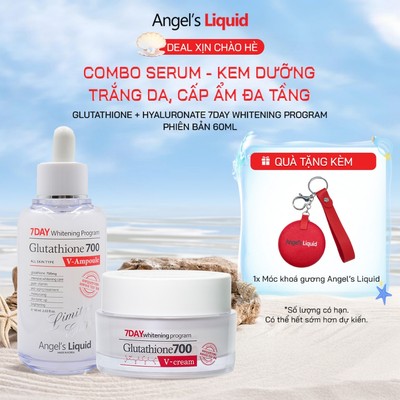 [phiên bản 60ml] Combo Serum, Kem Dưỡng Trắng Da, Cấp Ẩm Đa Tầng Angel's Liquid Glutathione 700mg + HA