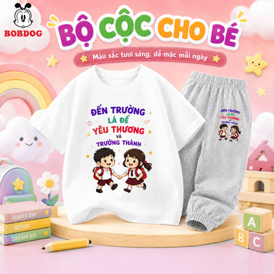 Set đi học cho bé gái BOBDOG , bộ đồ cotton tựu trường chất liệu mền mịn mặc đi học cho bé.
