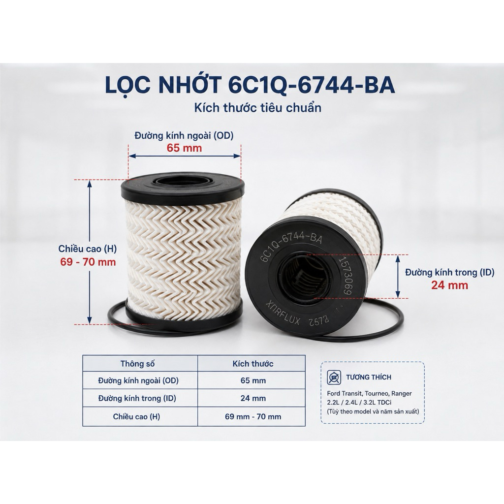 Lọc nhớt, lọc dầu động cơ xe Transit (2008-2019) mã: 6C1Q6744AA ( 6C1Q-6744-AA ) / 6C1Q6744BA
