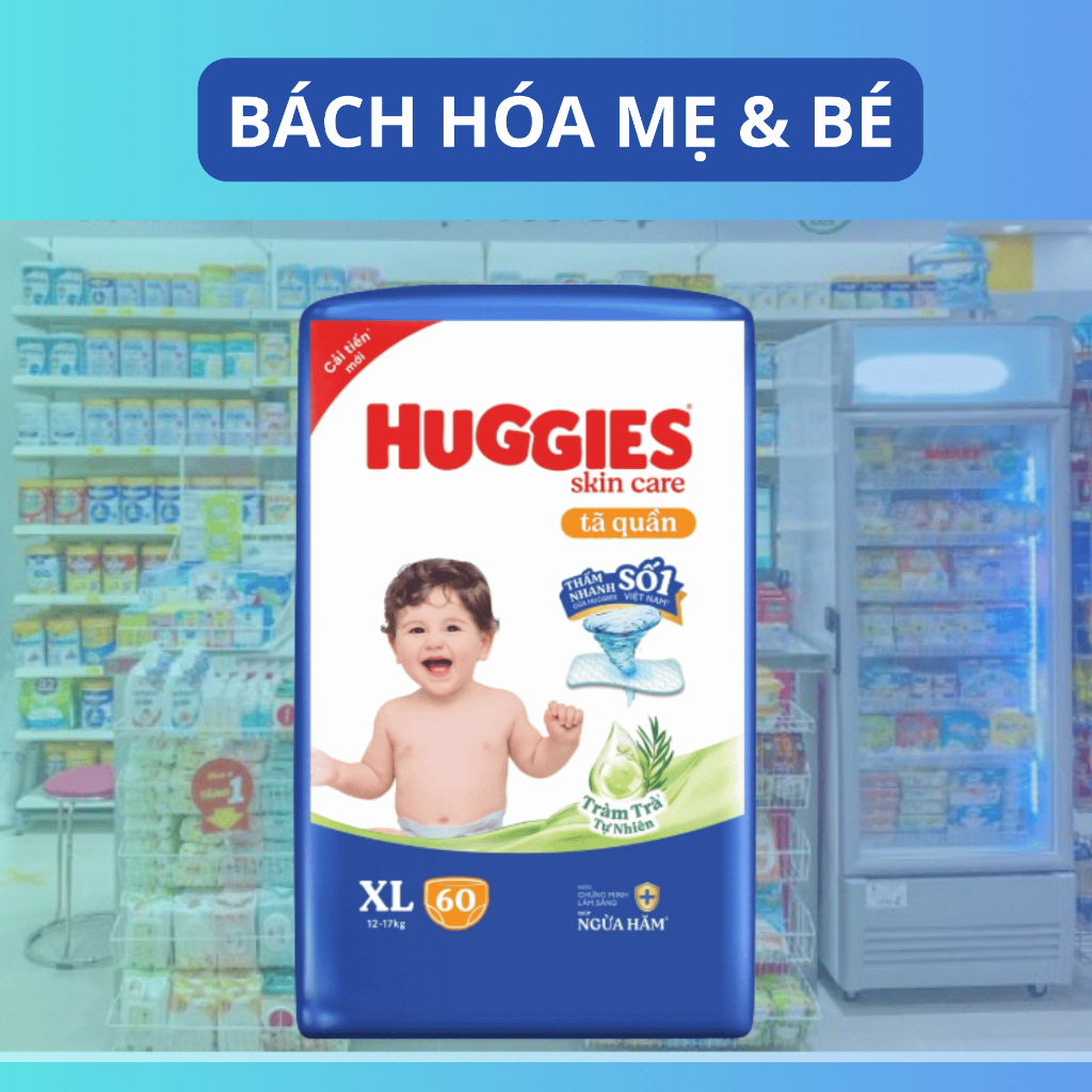 (COMBO 2 BỊCH -  BỊCH 60 MIẾNG ) TẢ QUẦN HUGGIES SKINCARE CỰC ĐẠI XL60 ( DÀNH CHO TRẺ TỪ 12-17KG)
