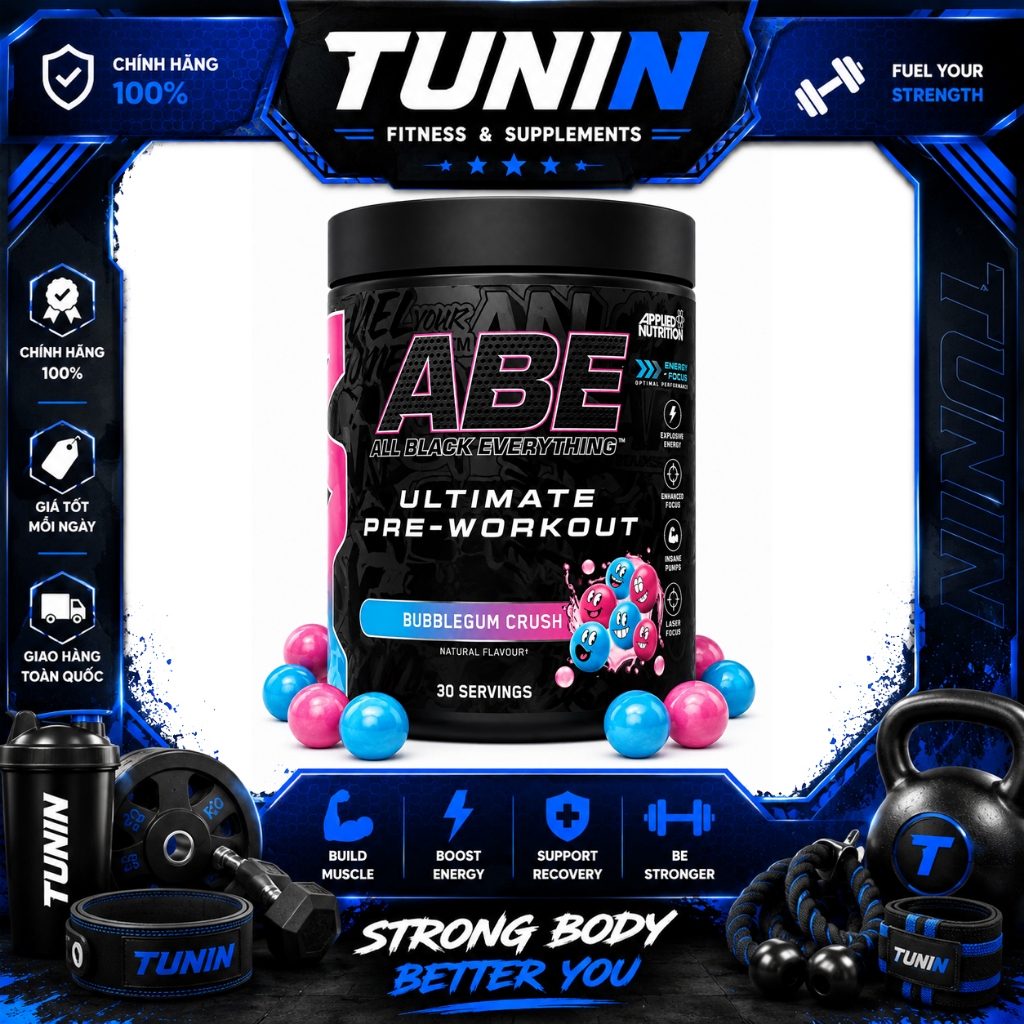 ABE Pre Workout Applied Nutrition – Pre-Workout Tăng Năng Lượng & Tập Trung Vị Bublegum Crush 30 Lần