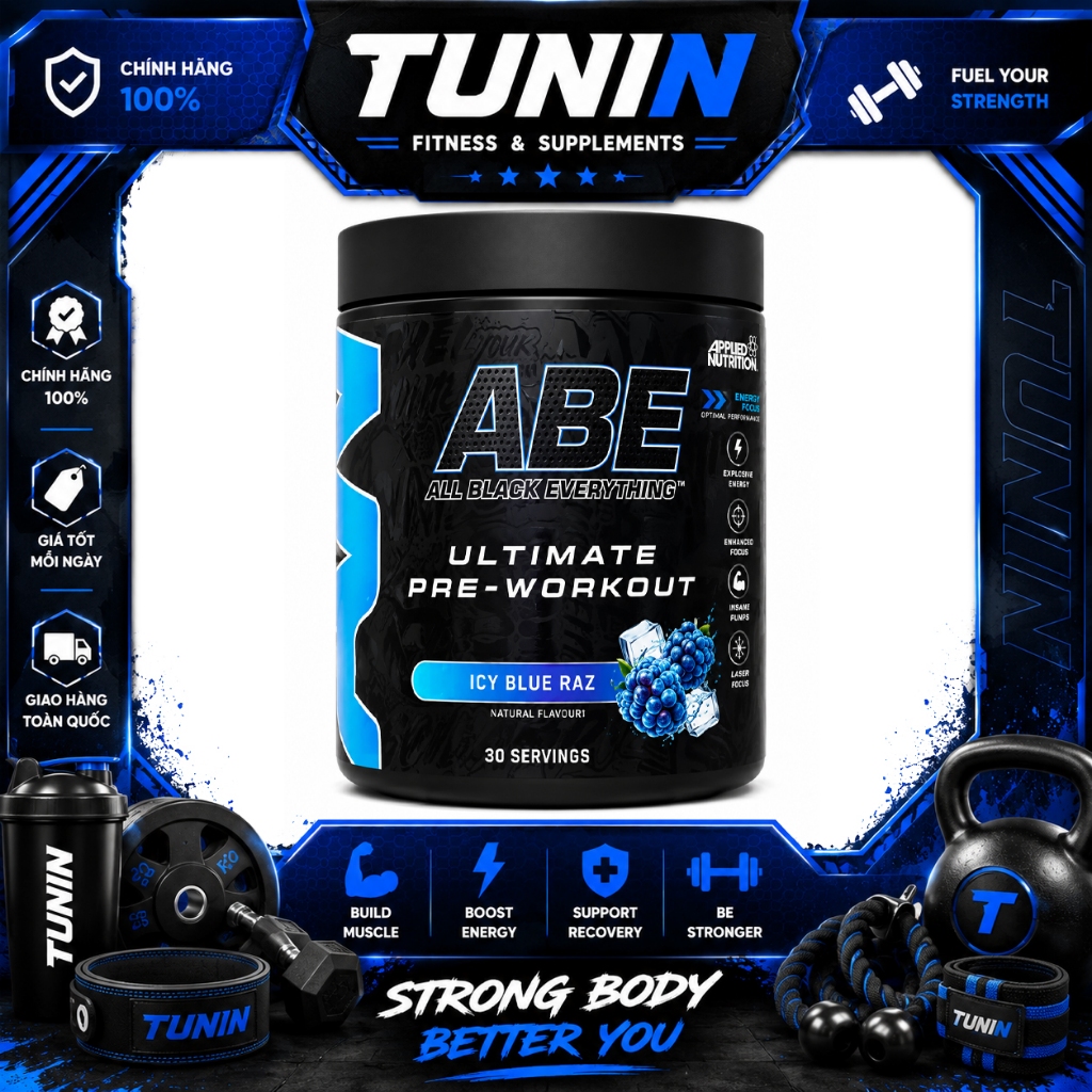 Applied Nutrition ABE Pre Workout Vị Icy Blue Raz– Pre-Workout Hỗ Trợ Năng Lượng, Tập Trung & Hiệu S