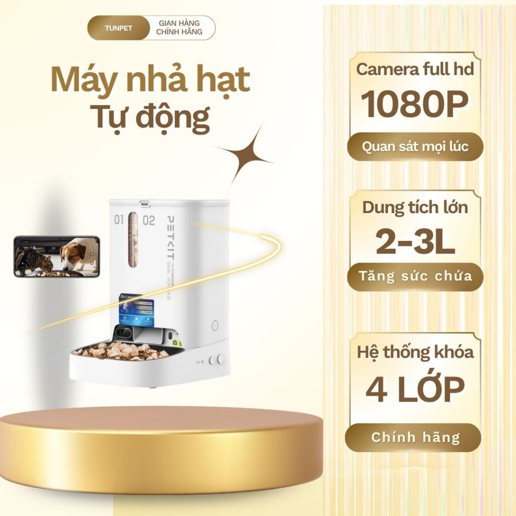 Máy nhả  hạt tự động  Petkit Solo  YumShare  có Camera cho chó mèo sử dụng bằng app điện thoại