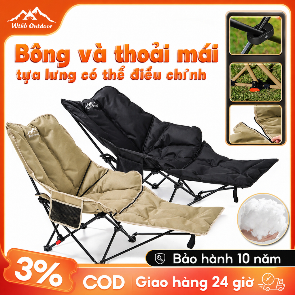 Ghế ngả lưng thư giãn gấp gọn Có 3 Nấc Tựa Lưng Thoải Mái, Ghế Có Gác Chân Du Lịch Thư Giãn
