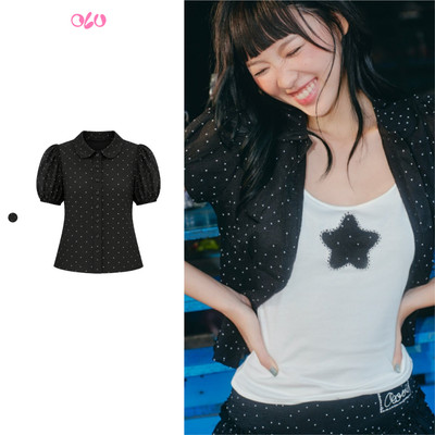 Áo sơ mi OLV tay ngắn chấm bi Black Dot Chiffon Short Sleeves Shirt phù hợp mùa hè đi chơi đi học
