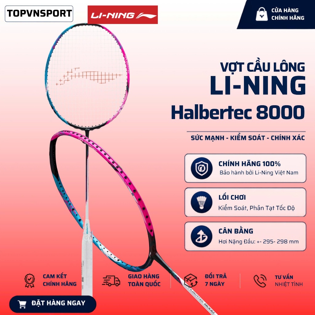 [Hỏa Tốc] Vợt cầu lông Lining Halbertec 8000 Chính Hãng, Tặng túi+Quấn Cán -Đan cước