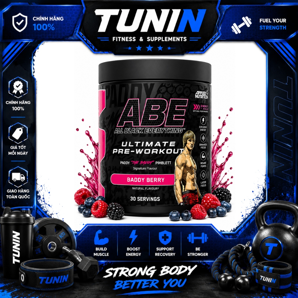 ABE Pre Workout 30 Servings Applied Nutrition – Công Thức Pre-Workout Hỗ Trợ Năng Vị Baddy Berry Lượ