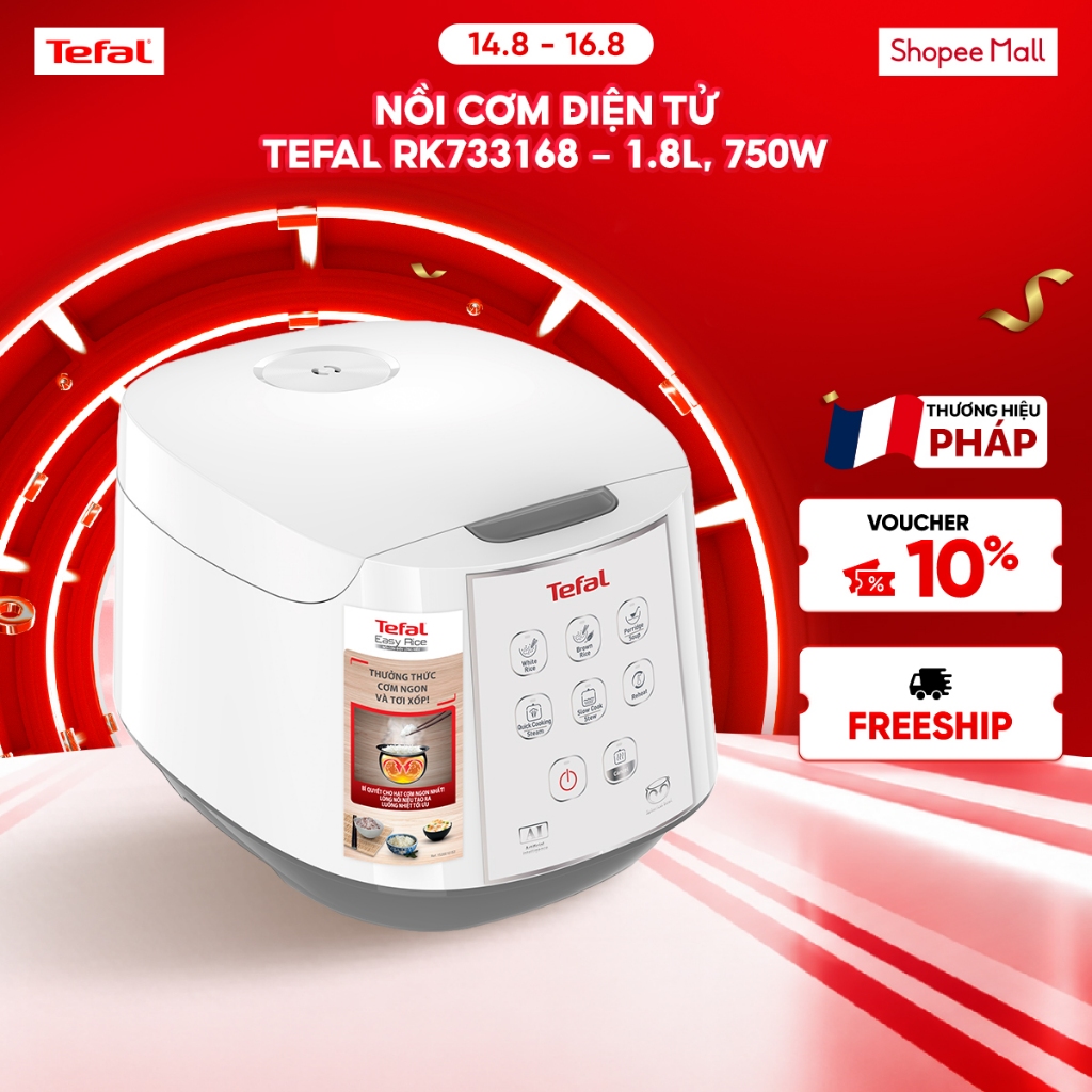 Nồi cơm điện tử Tefal RK733168 - 1.8L, Trắng, Chống dính 4 lớp