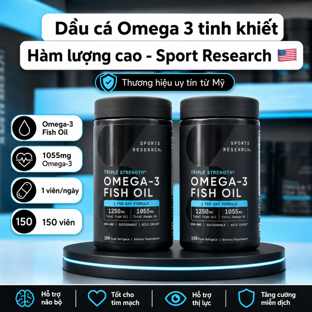 Dầu Cá Omega 3 Sports Research Triple Strength 1250mg Fish Oil 1055mg Omega-3 150 Viên shop embott