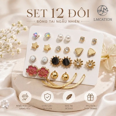 (Tặng kèm quà) Set 12 Đôi Bông Tai Đa Dạng Phong Cách LMcation