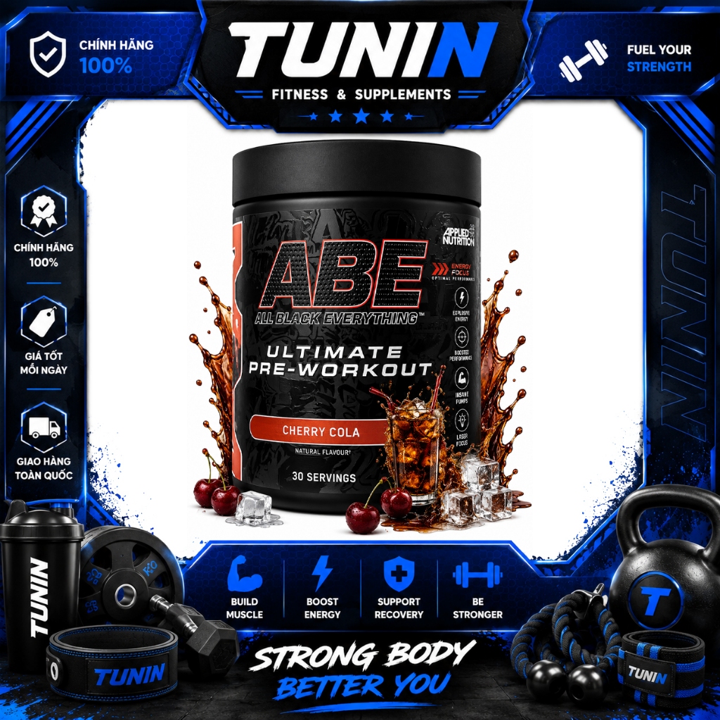 Applied Nutrition ABE Pre Workout Vị Cherry Cola 30 Lần Dùng – Pre Tập Hỗ Trợ Sức Mạnh, Năng Lượng &