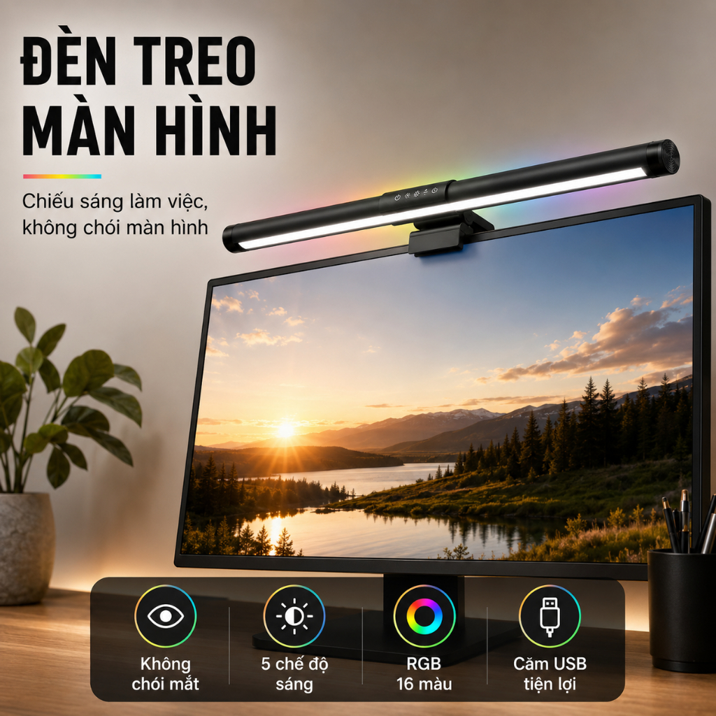 Thanh đèn màn hình màn hình máy tính ONR, Thanh đèn màn hình chăm sóc mắt vô cấp, Đèn LED làm mờ 44cm Nghiên cứu là