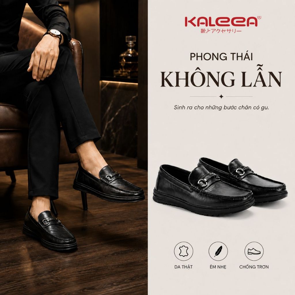 Kaleea IS96 - Giày Lười Nam Da Microfiber Đế Cao Su Êm Chân Cao 1,5cm