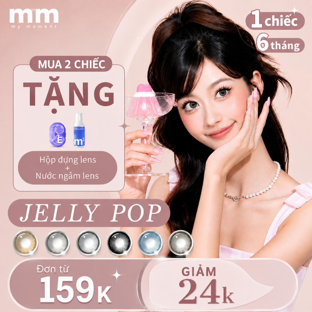 【1 CHIẾC 6 THÁNG】MM Jelly Pop xám, đen, nâu, xanh dương, xanh lá DIA14.2-14.5mm kiểu tự nhiên, phù h