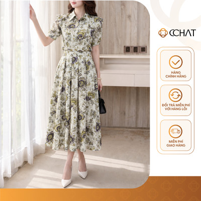 Set Đồ Nữ 𝐂𝐂𝐇𝐀𝐓 Dáng Xòe Dott Họa Tiết Hoa Cổ Điển Chất Liệu Tơn Mềm Mại 16BNV2056XT