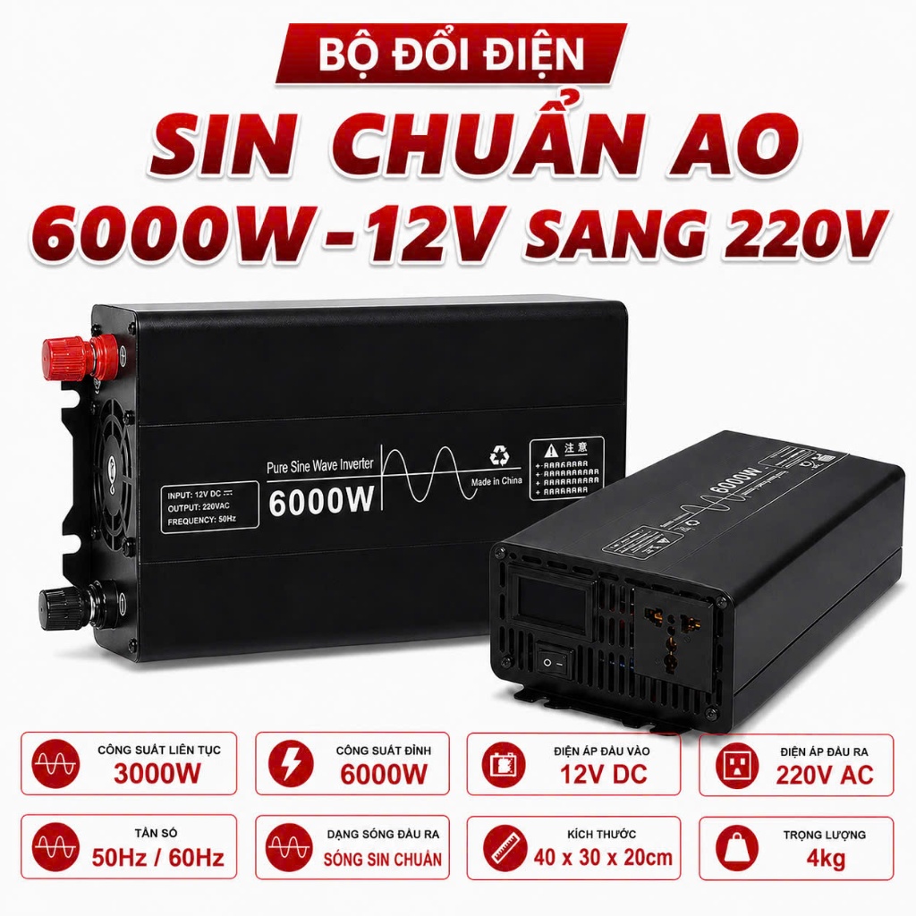 Bộ Đổi Điện Sin Chuẩn AO 6000W 12V sang 220V