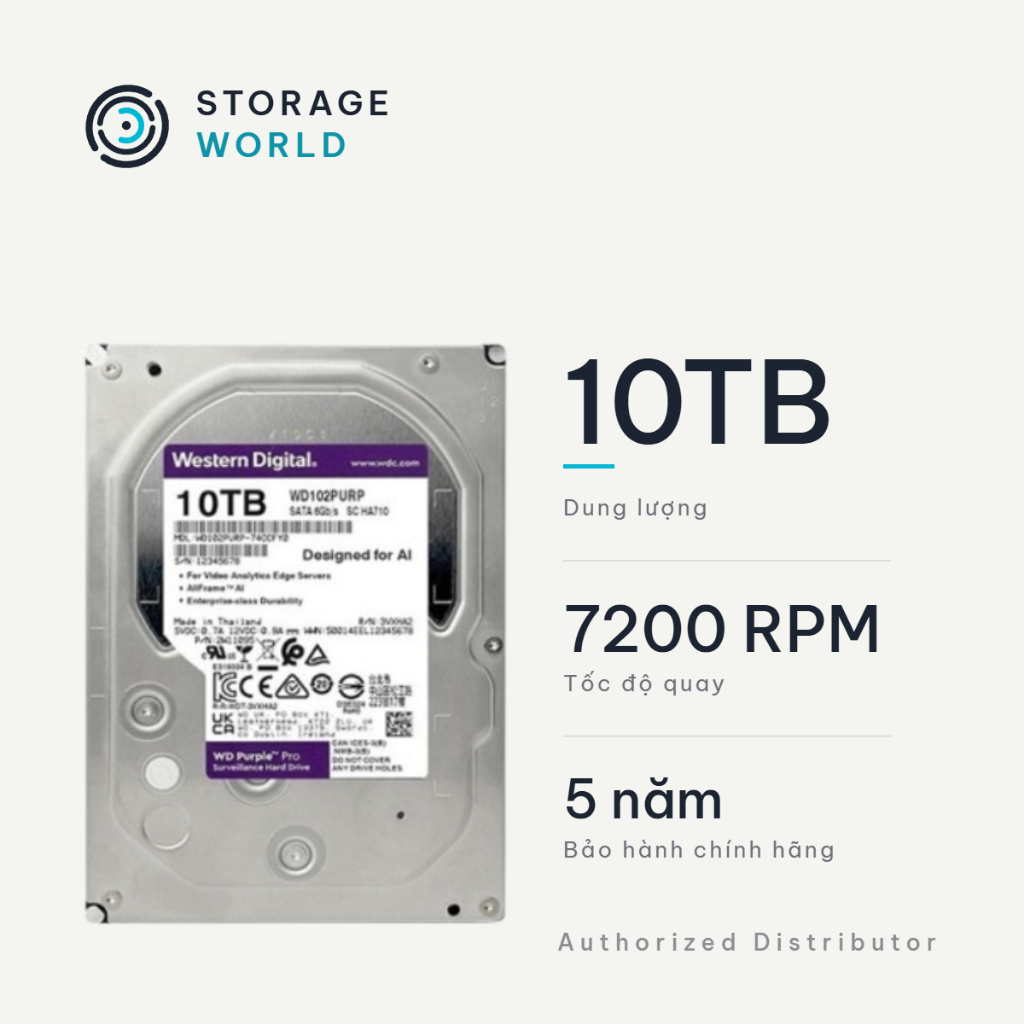 Ổ Cứng Gắn Trong HDD WD Purple Pro (10TB/14TB) 3.5 Inch SATA III 7200RPM 512MB Cache Camera Giám Sát