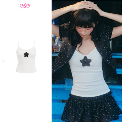 Áo 2 dây OLV White Black Star Cotton Cami Top phù hợp mùa hè đi chơi đi biển