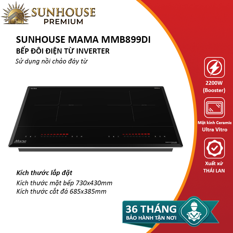 Bếp đôi điện từ Inverter cảm ứng SUNHOUSE MAMA MMB899DI xuất xứ Thái Lan - Tận nơi bảo hành 36 tháng