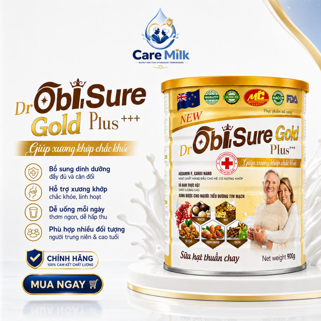 Sữa Hạt Thuần Chay Dr ObiSure Gold Plus - Hỗ Trợ Xương Khớp, Canxi Nano, Aquamin F Lon 900g