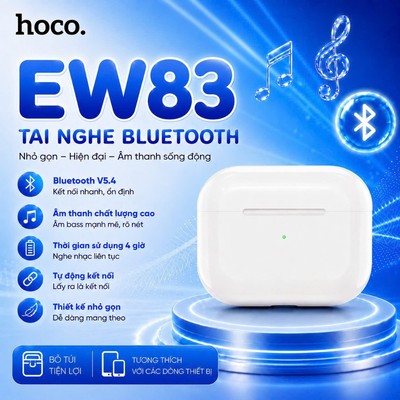 Tai Nghe Bluetooth V5.4 Hoco EW83 dùng đến 4 giờ, pin 300mAh, Cảm Ứng Thông Minh, Đàm Thoại Tốt