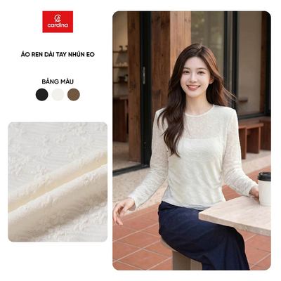 Áo ren nữ CARDINA chất liệu ren mềm dài tay nhún eo 6ARD02