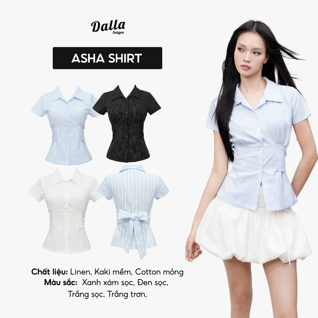 DALLA Sơ mi tay ngắn nhún ngực phom dài (SM39) BSL