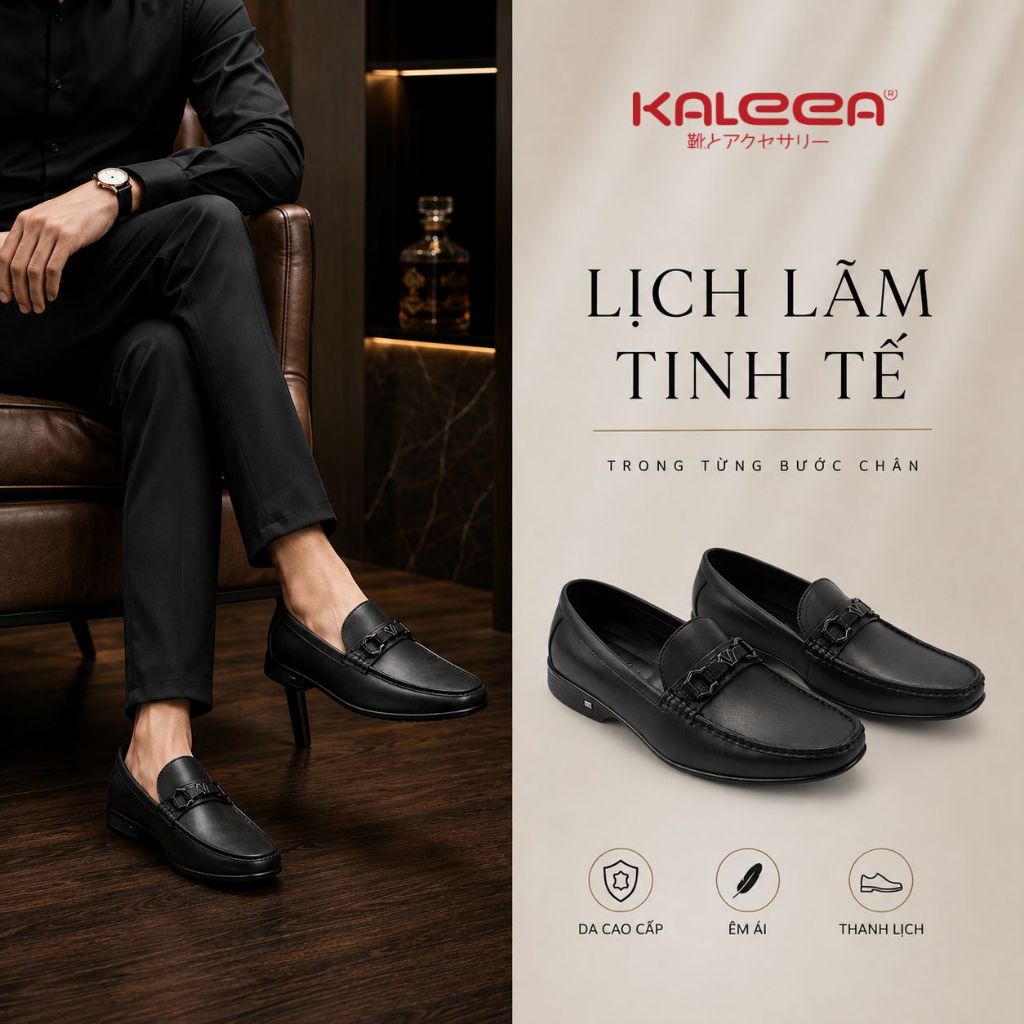 Kaleea - Giày Da Nam 2.5cm IS93 , Giày Lười Nam Da Thật Mềm, Thiết Kế Lịch Lãm, Đế Êm Chống Trượt