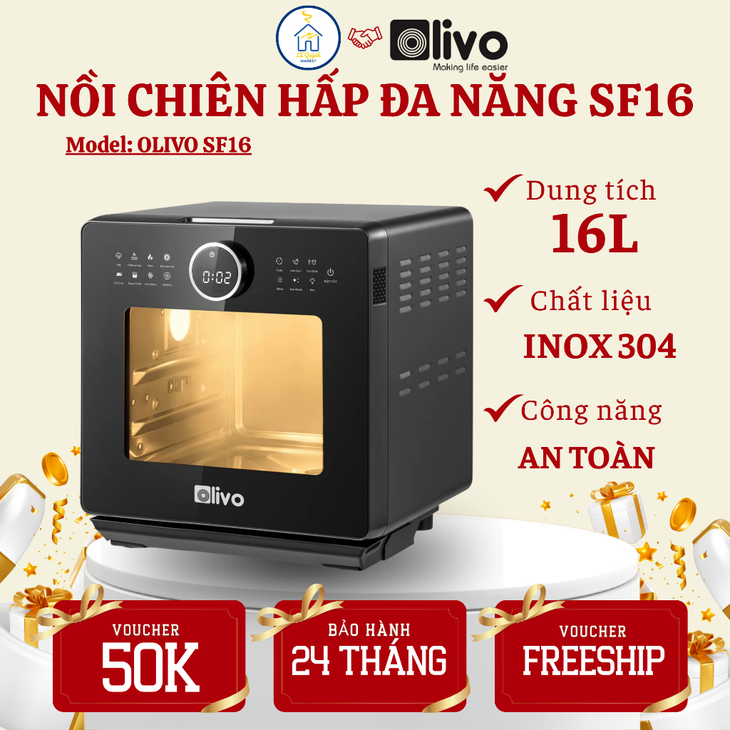 Nồi Chiên Hấp Đa Năng Olivo SF16 Pro Dung Tích Lớn 16 Lít, Tự Làm Sạch Bằng Hơi Nước - Lê Quỳnh Mark