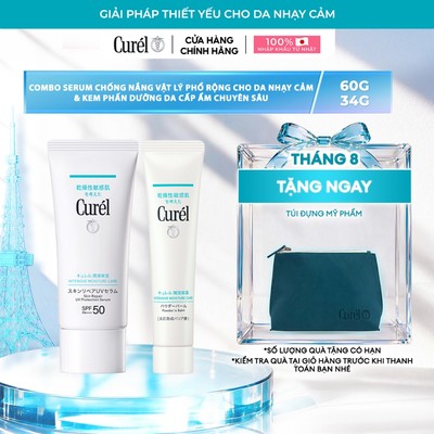 Combo Serum chống nắng vật lý phổ rộng cho da nhạy cảm 60g & Kem phấn dưỡng da cấp ẩm chuyên sâu 34g