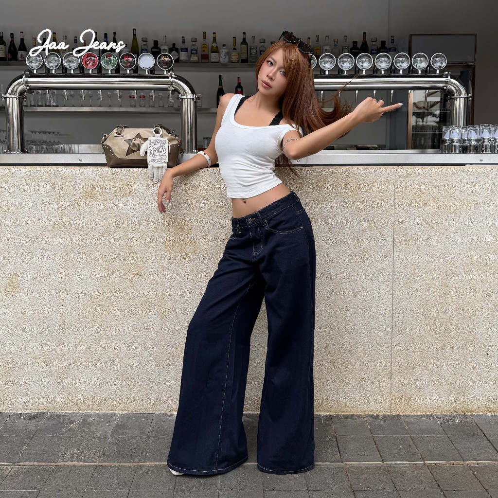 Aaa Jeans - Quần Jeans Nữ Ống Rộng Dáng Loe Lưng Thấp