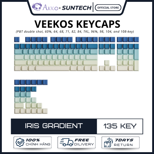 Bộ Keycap Veekos Lris Gradient - 135 Nút, Nhựa PBT Double-Shot, Cherry Profile, Hiệu Ứng Chuyển Màu 