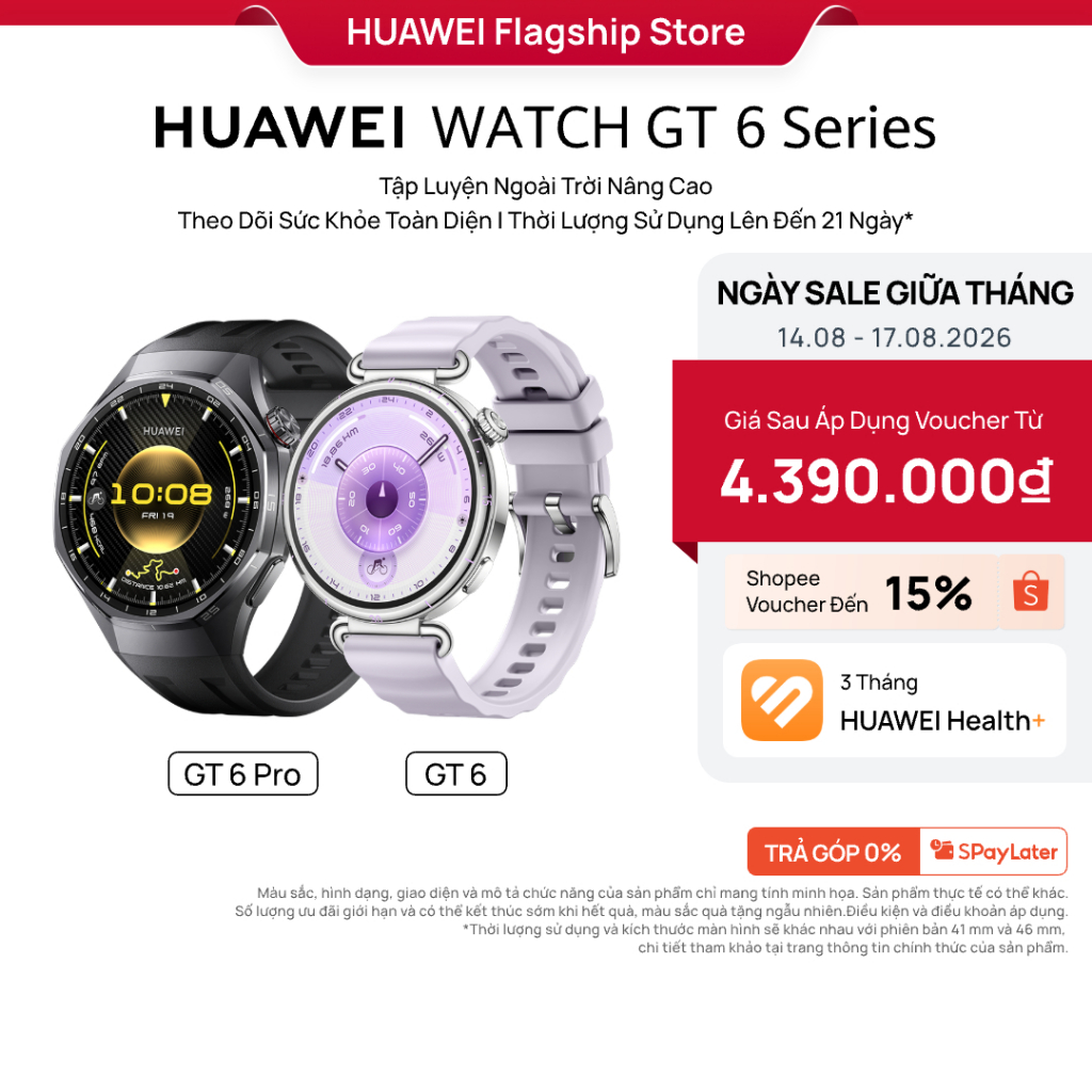 Đồng Hồ Thông Minh HUAWEI WATCH GT6 Series | Tập Luyện Nâng Cao | Theo Dõi Sức Khỏe Toàn Diện | Pin 