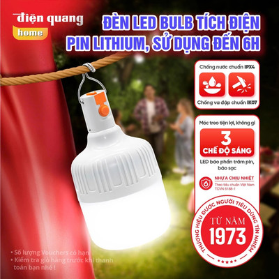 [KOL] Đèn Tích Điện ĐQ LEDBUR01 Điện Quang 3W Chống Nước, Ánh Sáng Trắng 3 Chế Độ-Bảo Hành 12 Tháng