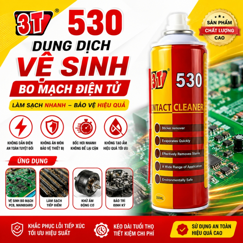 Vệ Sinh Bo Mạch Điện Tử - Chân Tiếp Xúc Điện Tử 3T 530 Chính Hãng 550ML - Đảm Bảo An Toàn Cho Thiết 