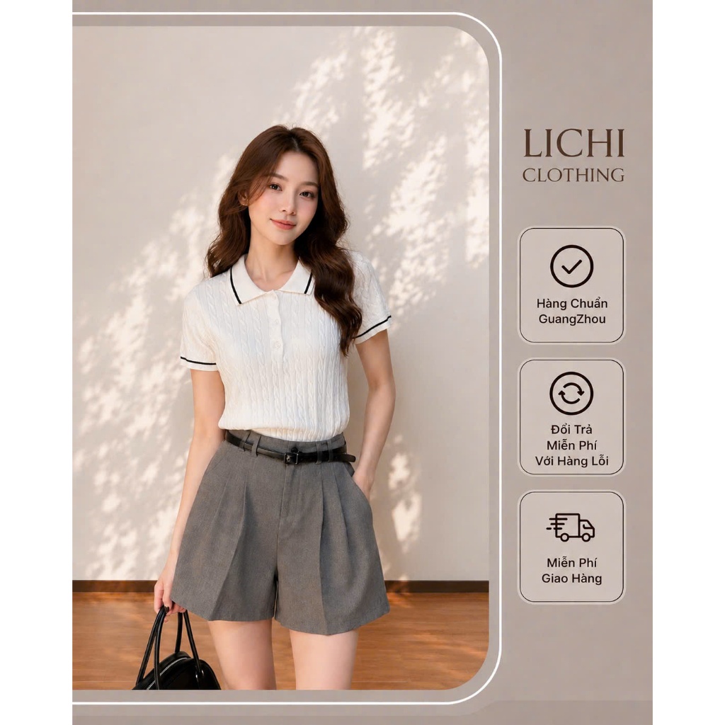 [SEVENTY] Quần short cạp bán chun NYC LiChi Clothing kèm belt da QSN-7610