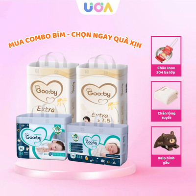 [QUÀ TẶNG TỰ CHỌN] COMBO 2 Bịch bỉm tã dán/quần Gooby Extra đủ size cho bé