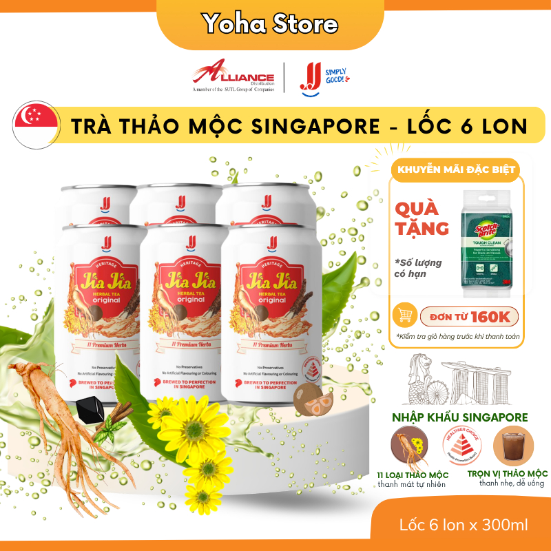 Trà Thảo Mộc Jia Jia Singapore Nguyên Vị 11 Loại Thảo Mộc Cao Cấp (Lốc 6 Lon x 300ml)