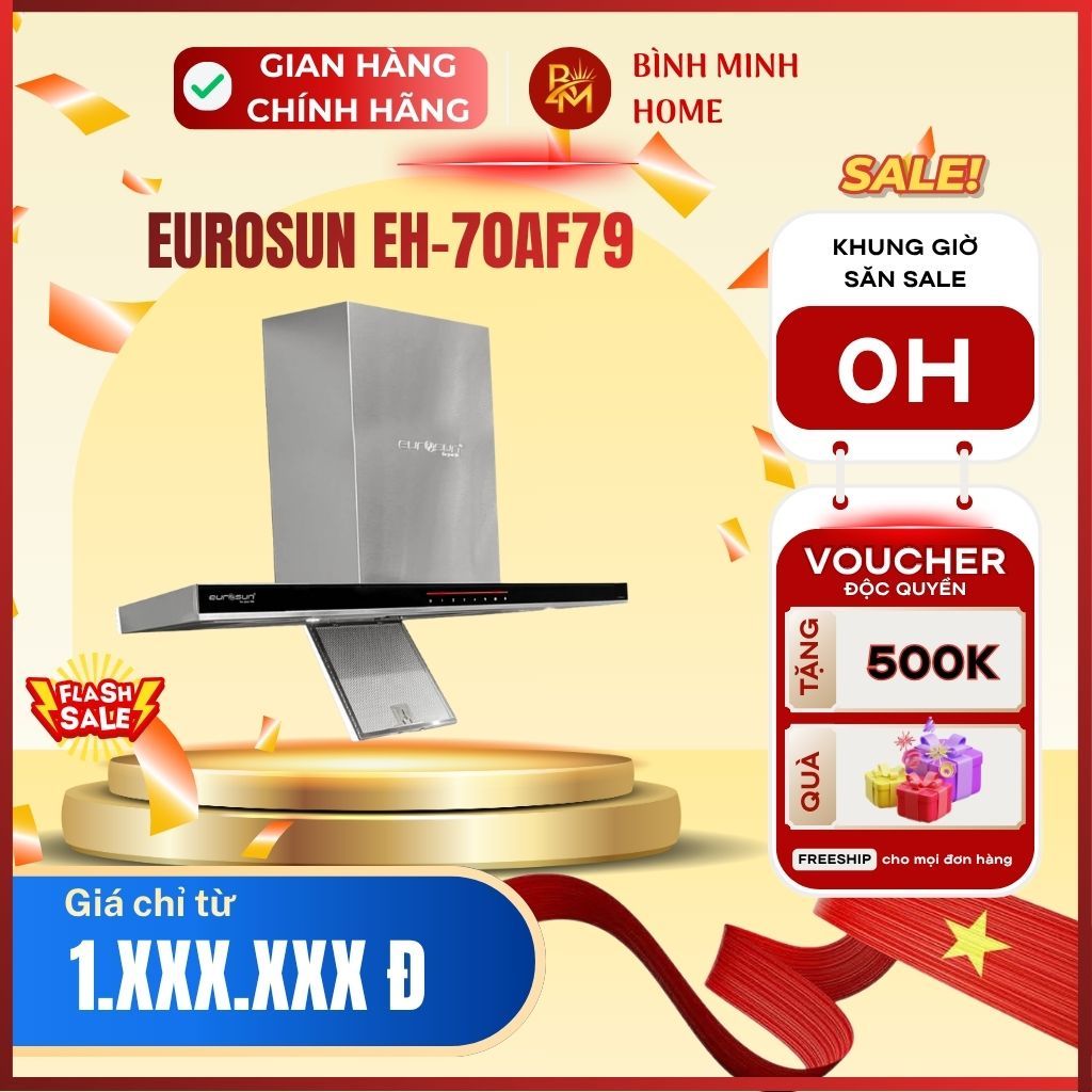 Máy hút mùi Eurosun EH-70AF79. Máy hút mùi gắn tường T-shape Tornado, Inverter BLDC
