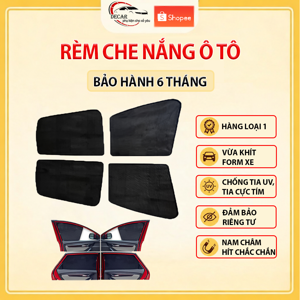 Rèm Che Nắng Ô Tô Hít Nam Châm DECAR Bộ 4 Tấm Rèm Chắn Nắng Cửa Kính Xe Ô Tô Chống UV Thiết Kế Theo 