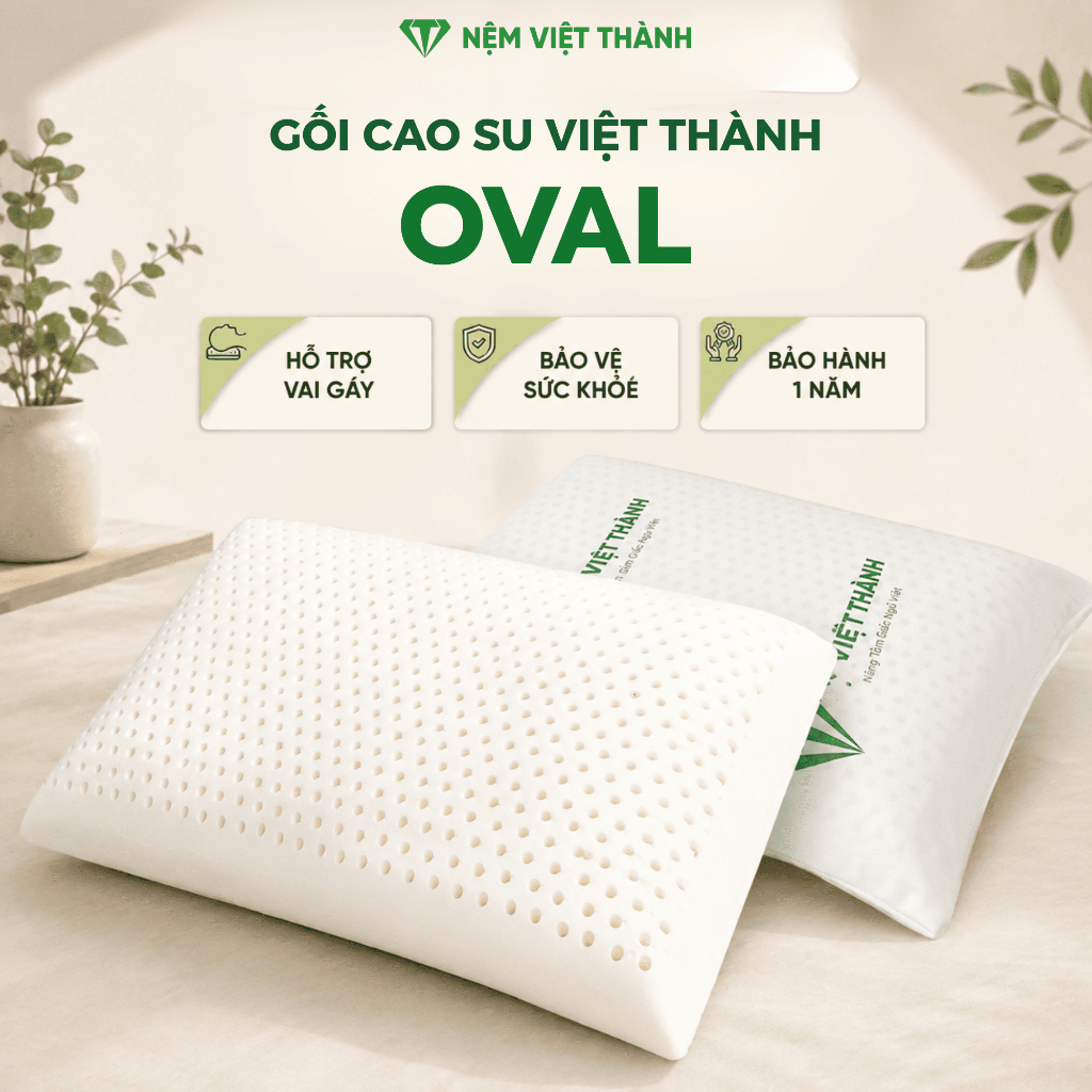 Gối Nằm Cao Su Thiên Nhiên OVAL Cao Cấp, Thành Phần 100% Mủ Cao Su, Thiết Kế Truyền Thống Hàng Nghìn
