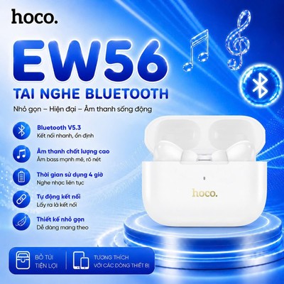 Tai nghe chống ồn ANC Bluetooth 5.3 Hoco EW56, sử dụng 4h, dung lượng pin 300mAh